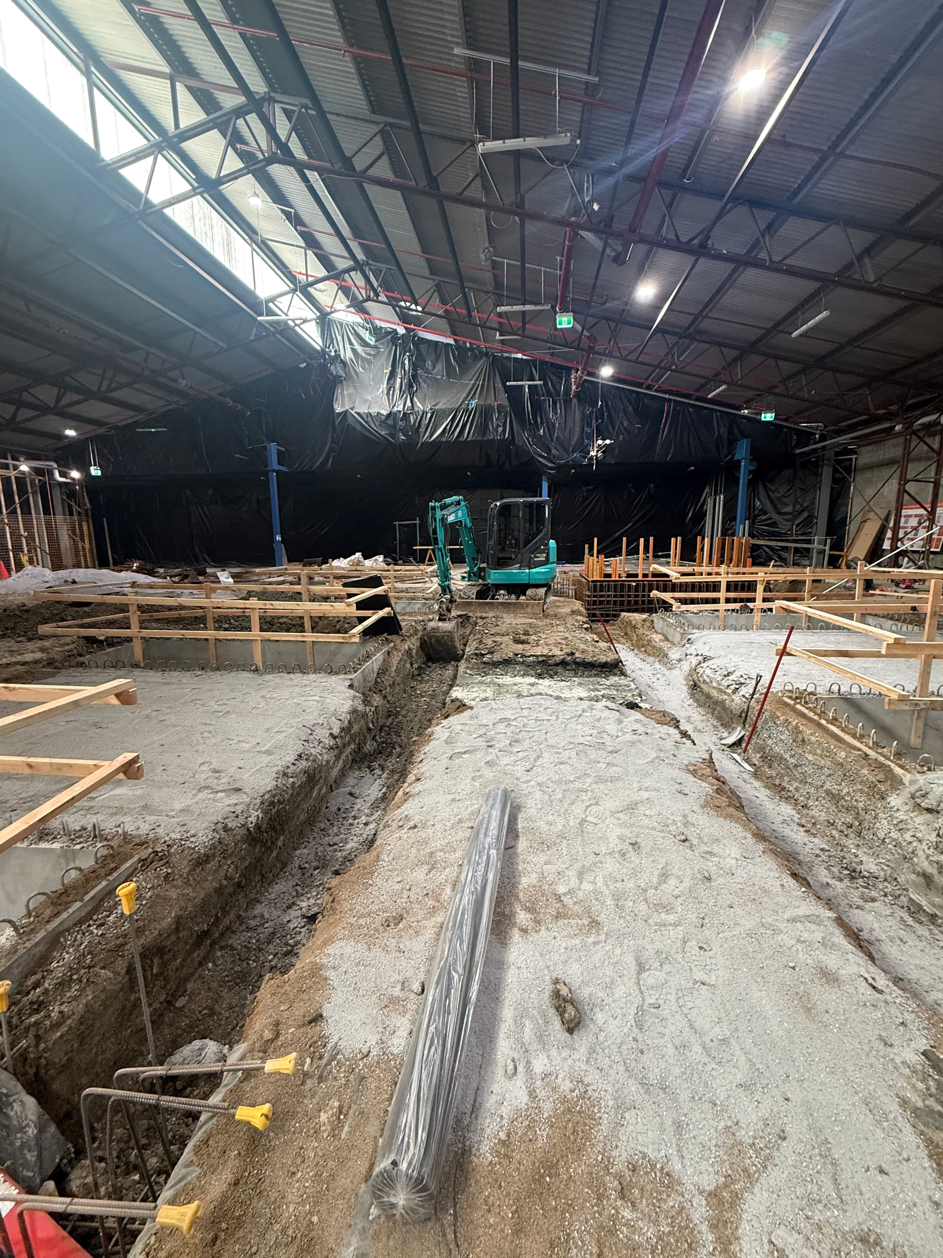 Commercial warehouse excavation with formwork and excavator, Gold Coast
