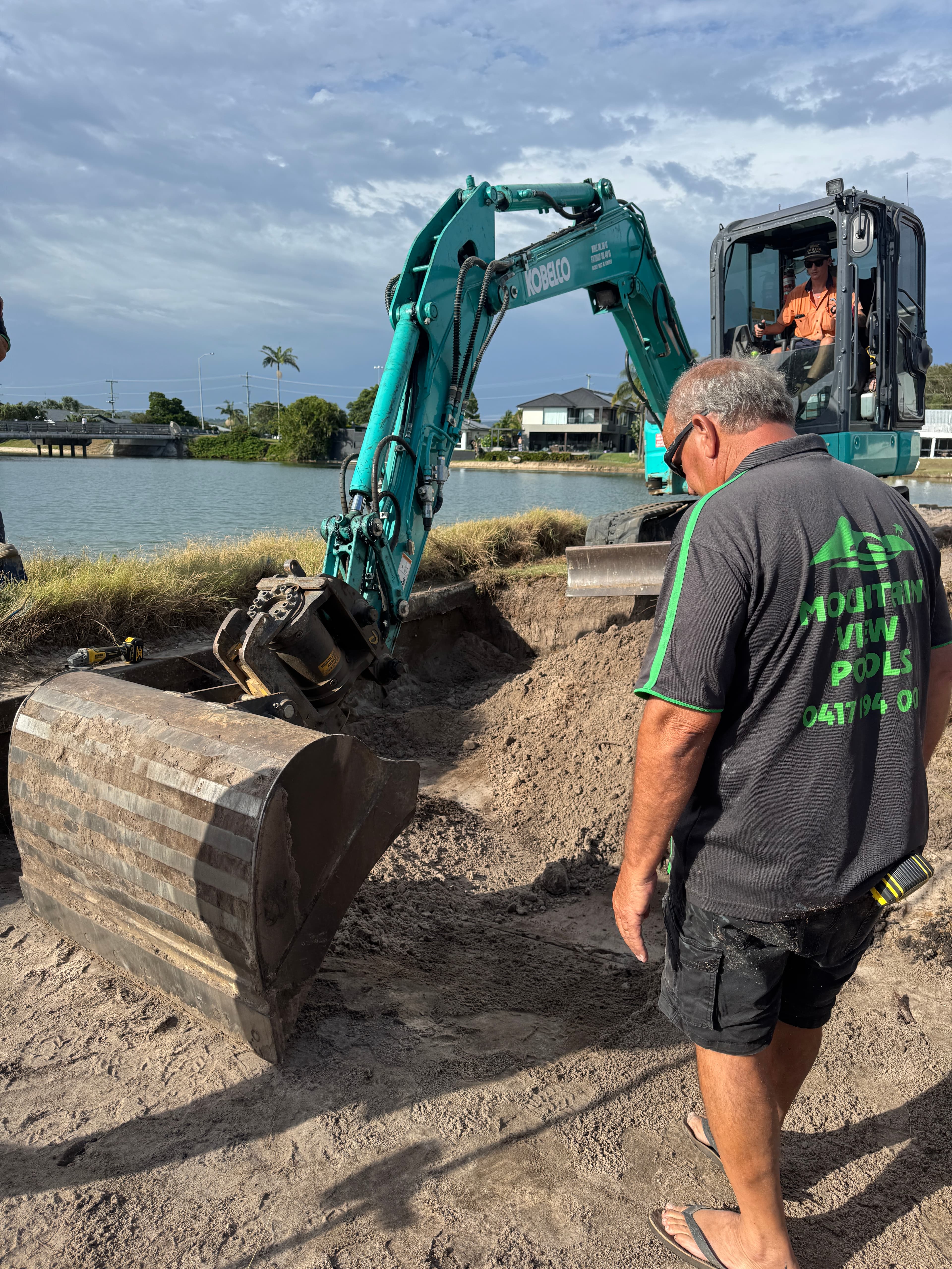 Bejay on site during pool excavation, Burleigh Waters Gold Coast